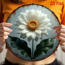 8" Vintage Blue Floral Aluminum Art, Durable Office & Holiday Decor