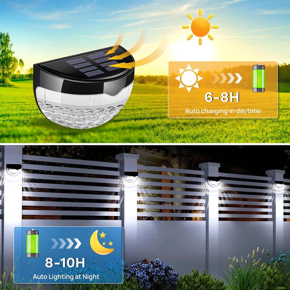 4 PCS Solar 6-LED Wall Light Garden Fence Yard Waterproof  display picture 1