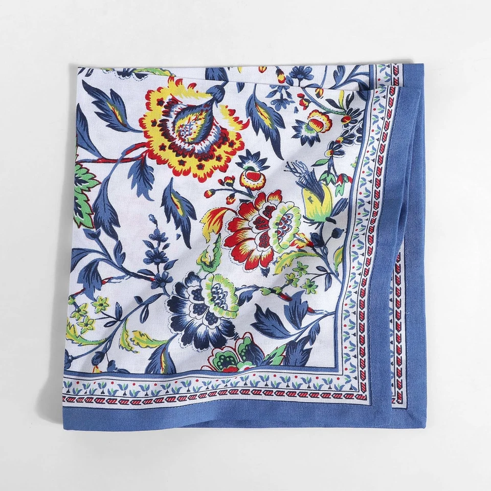 Set of 12 Blue Floral Cotton Linen Blend Cloth Napkins 20X20 - Image 3 of 4