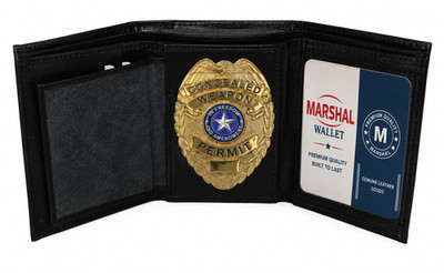 LEATHER BADGE ID HOLDER 'SHIELD' SHAPE TRIFOLD WALLET NEW BLACK VERY RARE WALLET