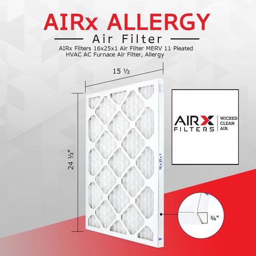 16x25x1 Air Filter ALLERGY by AIRx Filters MERV 11 Pleated 16x25x1 Furnace Fi... - Picture 2 of 5