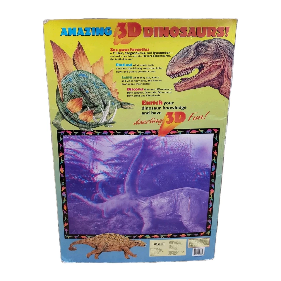 1998 The 3D Dinosaur Book 22.75" Oversized Giant Anaglyph 3D Board Book Vintage Foto 3 de 4
