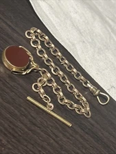 Victorian T&H Bloodstone Carnelian Gold Fill Spinner Fob Gold Fill Watch Chain 9