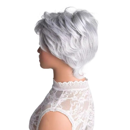 Side Part Short Mixed Gray Wigs Synthetic Women Bob Wigs Daily - Picture 4 of 11