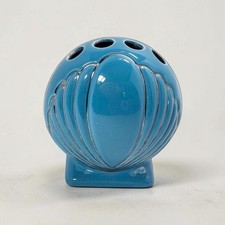 Vintage Blue Silver Seashell Toothbrush Holder Ceramic Nautical Beach Bathroom