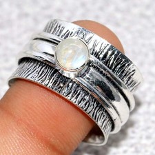 925 Silver Plated Spinner Rainbow Moonstone Ring US 10 Best Seller Design JW