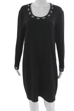 St John Evening Marie Gray Womens Sweater Dress Black Wool Acrylic Size 12