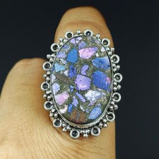 925 Sterling Silver Handmade Jewelry Copper Turquoise Gemstone Ring Size - 6.75