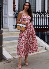 Lk Bennett red white peach English rose summer midi dress 12 Marling