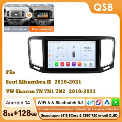 8+128GB Android Autoradio Carplay BT Für VW Sharan 7N Seat Alhambra II 2010-2021