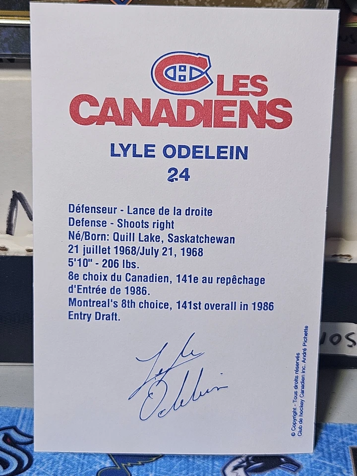 Lyle Odelein Autographed Postcard 3.5 X 5.5 Inches 🚨🚨🚨 Montreal Canadiens  - Image 2 of 4