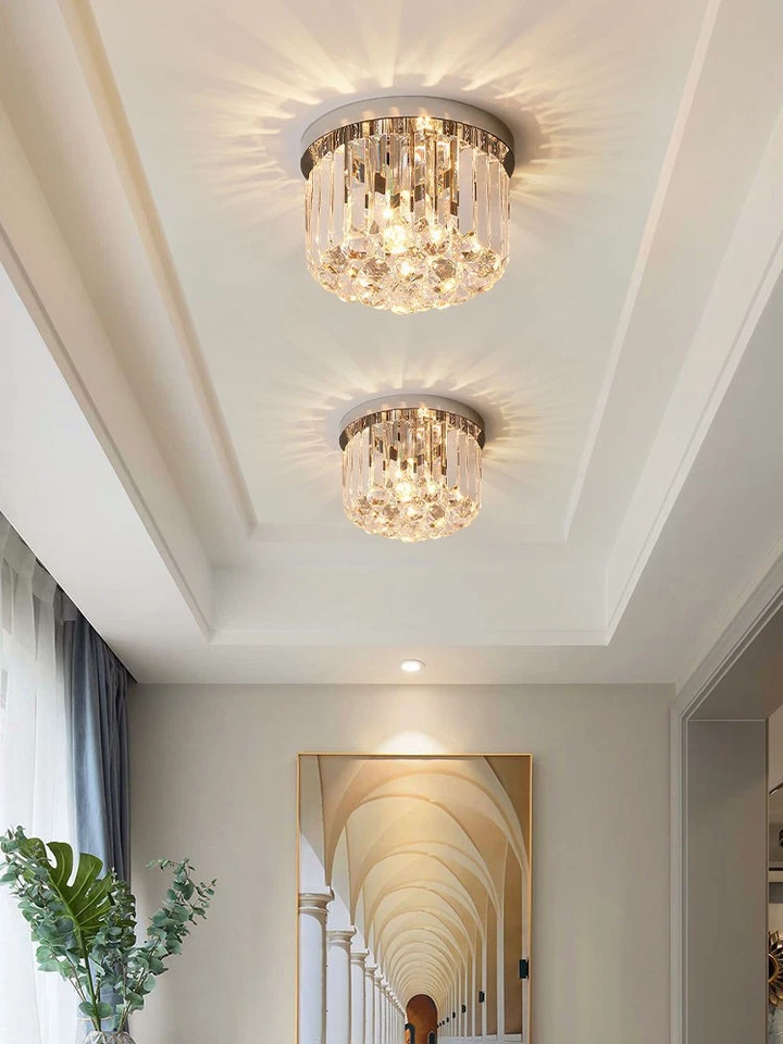 LED Crystal Ceiling Lamp Round Chandelier Hallway Living Room Bedroom Lighting - Image 4 of 4