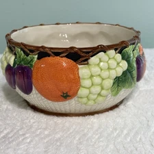 Fitz And Floyd 1992 Hand Painted Mediterranean Tuscany Fruit/candy Serving Bowl.