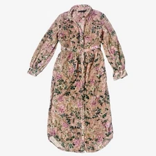 Anthropologie Hermant & Nandita Pink Floral Midi Dress Women Long Sleeve XS