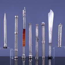 LOT VICTORIAN STERLING SILVER MECHANICAL FOUNTAIN PEN PENCILS AGATE SEAL ENDS