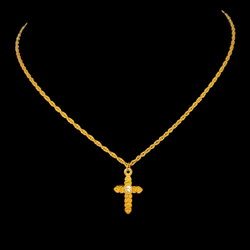 VTG 70s Avon Cross Necklace Heart Rhinestone Gold Tone 14" Rope Chain Religious