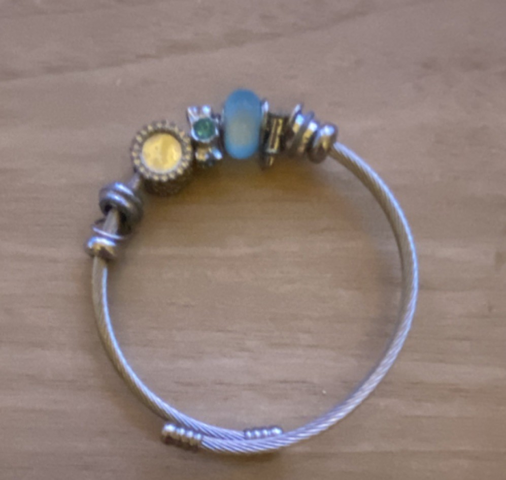 Silver Blue Charm Bangle Bracelet Stackable Metal… - image 2