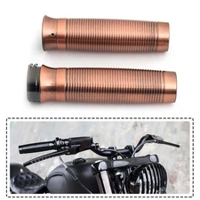 2x Copper 1'' Motorcycle Grips Handlebar Hand Grip For Chopper Bobber Cafe Racer