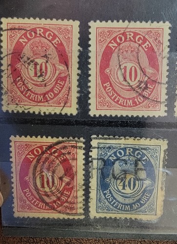 Lot of 4 Vintage Norway Norge Postfrim 10 & 40 Ore Postmark Postage