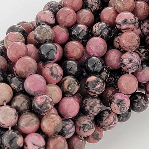Rhodonite Beads Pink Gray Gemstone Natural Smooth Crystal round 6Mm 8Mm 10Mm - Picture 6 of 15