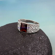 Natural Garnet Gemstone with 925 Sterling Silver Ring For Men's  #5439