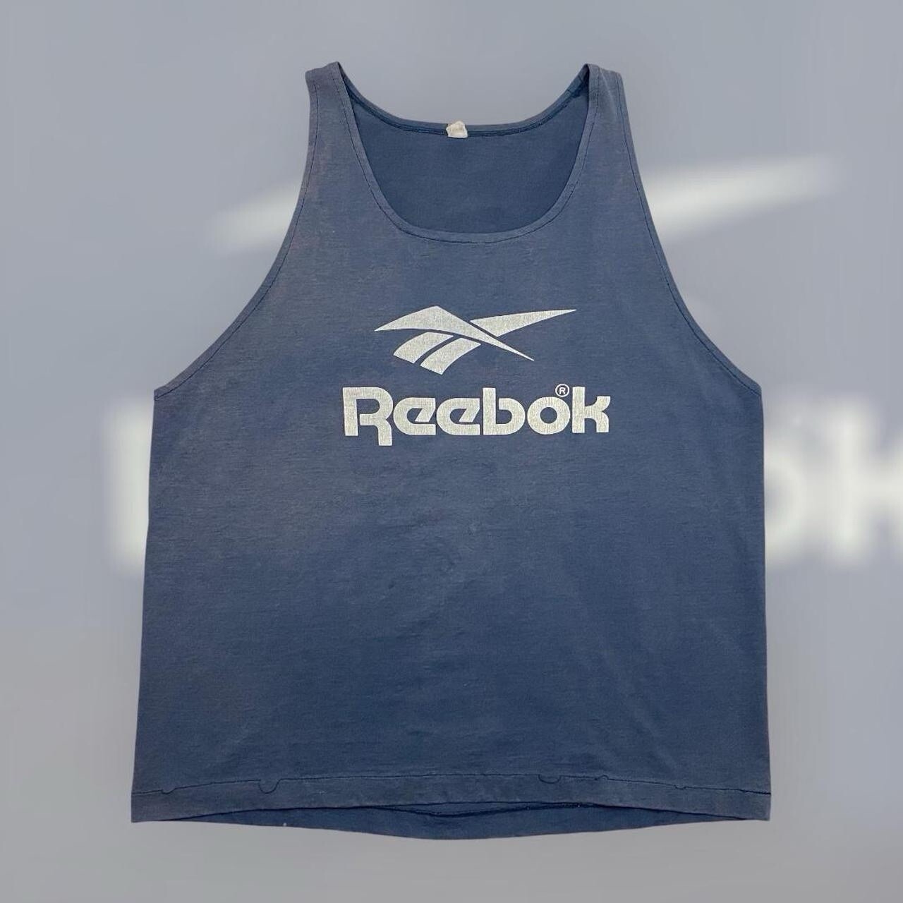 VTG 80s 90s Reebok Classic Logo Gym Pump Tank Top Shirt Adult L/XL Blue Faded