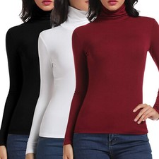 Women's Warm Roll Neck Pullover Turtle Neck Plan Jumper Long Sleeve Basic Shirt