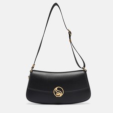 Stella Mccartney Black Leather S-wave Shoulder Bag