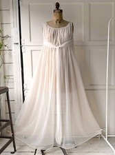 VTG 1960s Two Tone Peach  White Chiffon Negligee Sheer Nylon Nightgown Small P