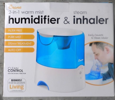 Crane USA Classic 0.5 Gal-Warm Mist Ultrasonic Tabletop Humidifier - White/Blue