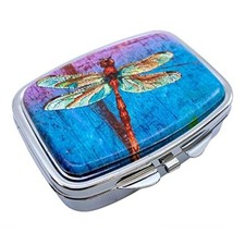 Dragonfly Pill Case Portable Medicine Vitamin Organizer for Pocket or Purse