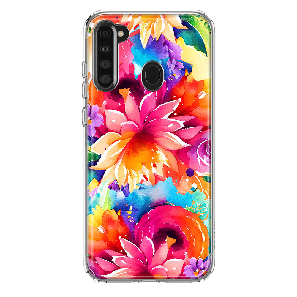 For Samsung Galaxy A21 Shockproof Case Watercolor Summer Flowers - Main Image