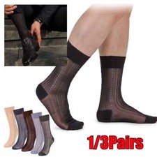 1/3pairs Mens Ultra Thin Dress Socks Silk Sheer Business Socks Soft Nylon Work
