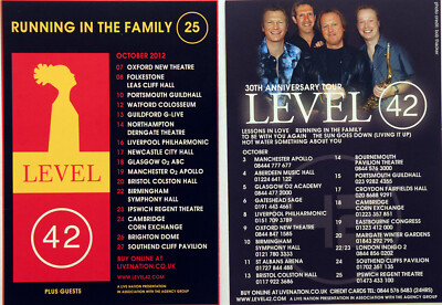 LEVEL 42 FLYERS  - 3Oth ANNIVERSAY 2010 TOUR & RUNNING IN THE FAMILY 2012 TOUR