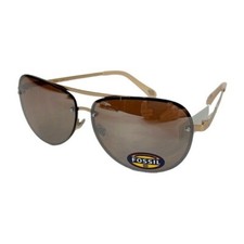 Fossil FW157 Rimless Aviator Sunglasses Gold Frame Brown Flash Lens New 7395