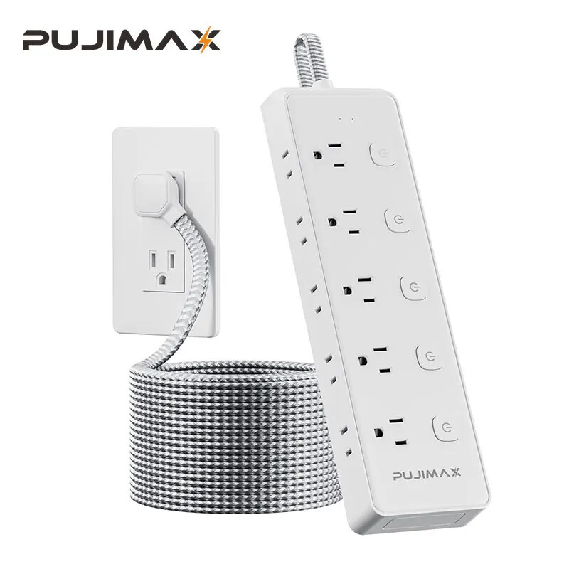 For PUJIMAX 10 Outlets Power Strip Braided Cable 1400J Surge Protection 1.5M