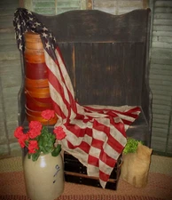 Primitive Vtg Style American Tea Stained Bunting Cotton Flag Runner 70" x 42"