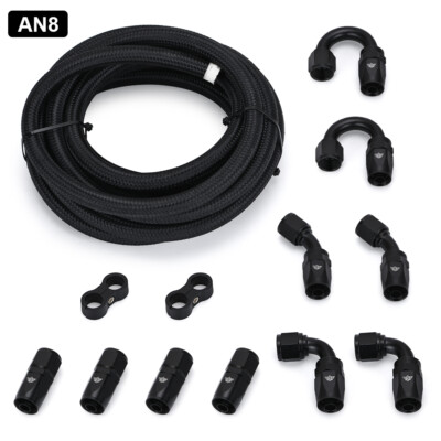 AN6 -6AN AN-6 Fitting Stainless Steel Nylon Braided Oil Fuel Hose Line 16ft Kit