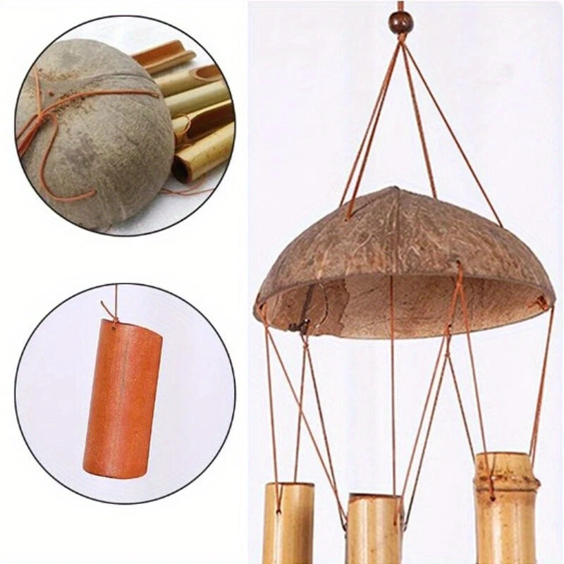 Bamboo Coconut Wind Chime - 1PC for Garden, Patio & Outdoor Calming Sound Decor - Image 4 of 4