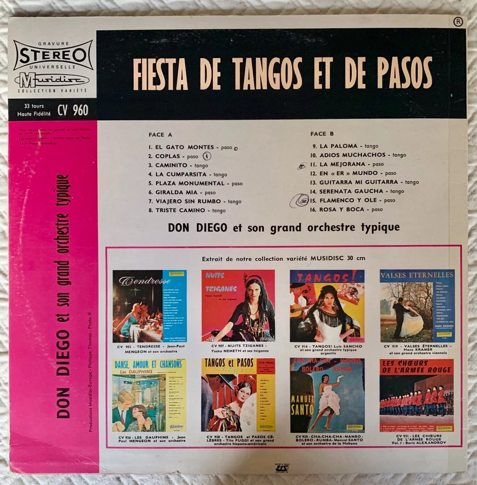 Don Diego Et Son Grand Orchestre Typique – Fiesta De Tangos Et De Pasos Lp 12" - Image 2 of 3