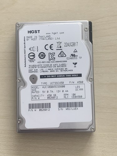 HGST 10k RPM 64MB SCSI SAS HDD 450GB 2.5" 6Gb/s HUC109045CSS600 PN: 0B26012 - Picture 2 of 3