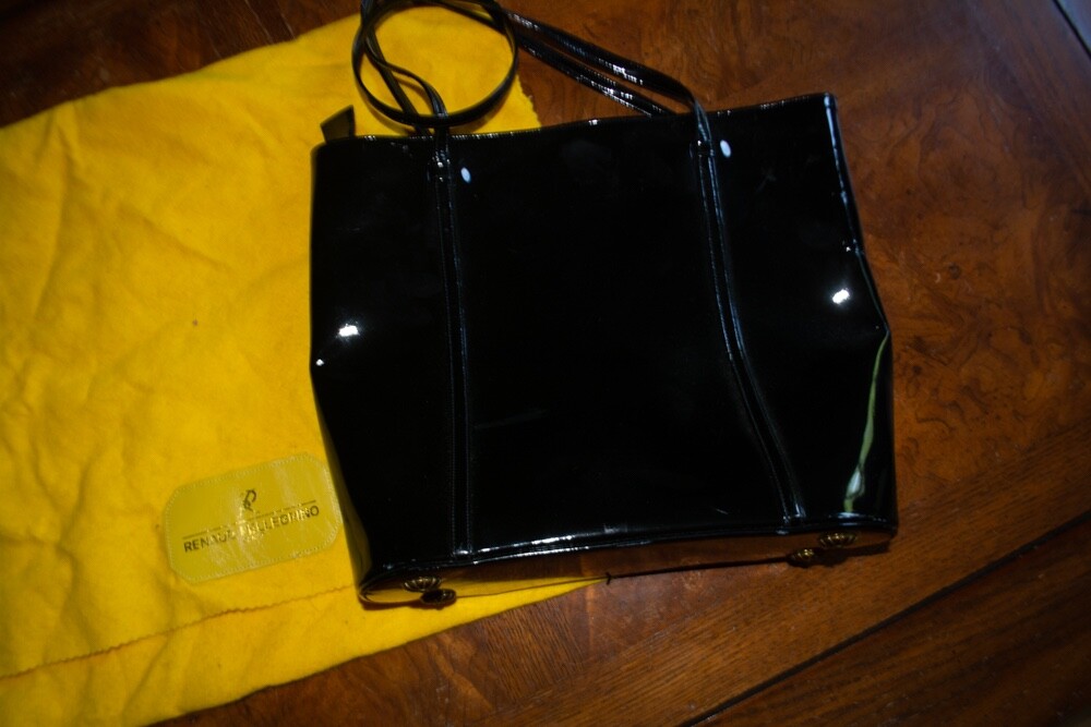 Vintage RENAUD PELLEGRINO Paris Black Patent Leather Purse Handbag View 6