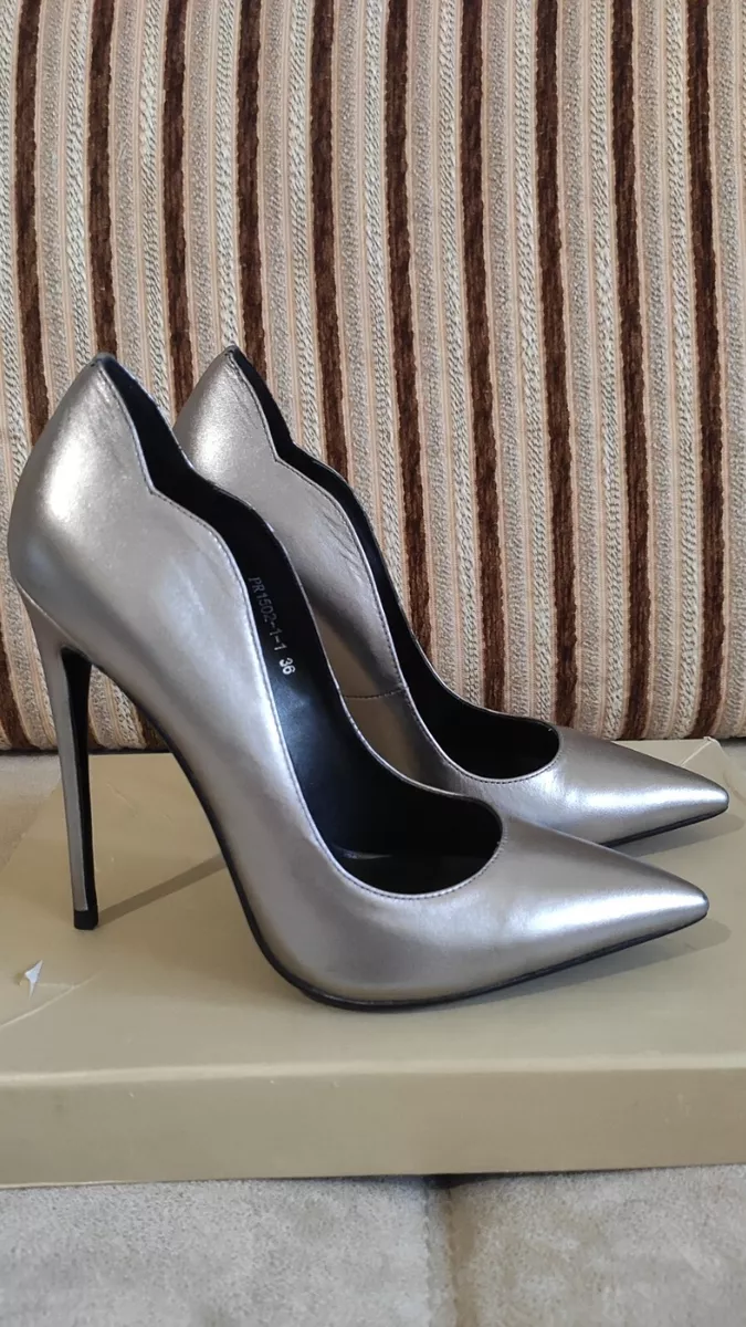 Schutz Lou Stiletto High Heel Pump Iridescent Prata Metallic Silver Pointed  Toe