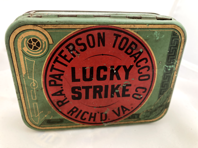 Vintage Lucky Strike Patterson Tobacco Co Richmond VA Cut Plug Hinged Tin  Advert