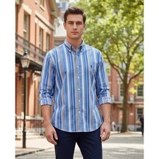 Ralph Lauren Mens Striped Custom Fit Long Sleeve Button Down Shirt Size L Cotton