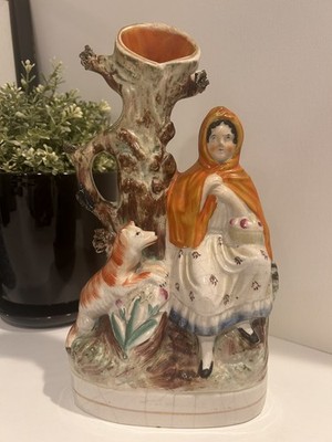 Staffordshire 1860 LITTLE RED RIDING HOOD FIGURAL SPILL VASE 19thC Antique VGUC