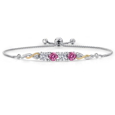 925 Silver and 10K Yellow Gold White Lab Grown Diamond and Pink Moissanite