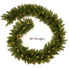 Christmas Garland Prelit 9 Ft with 70 Lights, Battery Operated Christmas Deco...
