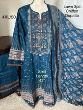 4XL Size 50 LAWN 3pc Shalwar Kameez Stitched Embroidered Suit Pakistani Indian