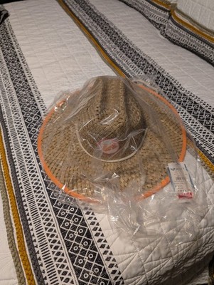 NWT Roxy Straw Hat with Coral Peachy Orange Trim W/Palm Tree And Roxy Logo